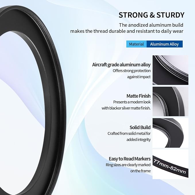 77-82mm Step-Up Ring Adapter, 77mm to 82mm Step Up Filter Ring - Image 5