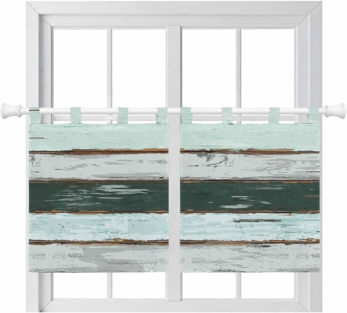 Blue Teal Kitchen Curtains 24 Inch Length, Small Window Curtains Tab Top by Unknown