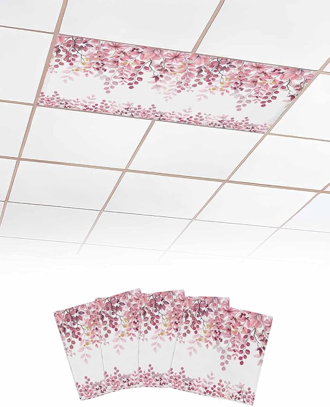 Fluorescent Light Covers for Ceiling Lights Pink Eucalyptus Leaves Magnetic by Home+L6