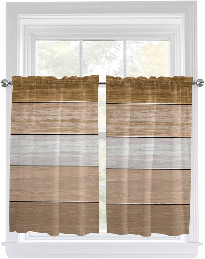Retro Farm Wood Board Window Valance Curtains, 2 Panel - Image 9