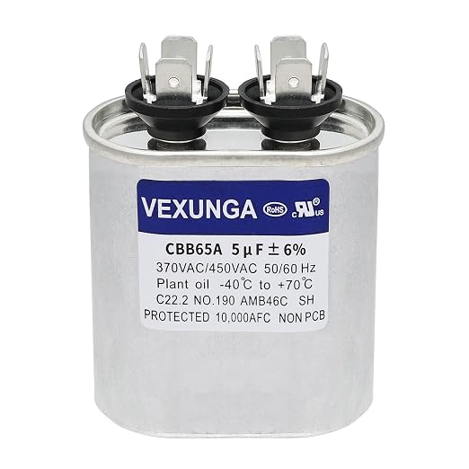 VEXUNGA 5uF 370/440VAC 50/60Hz CBB65 CBB65A Oval Run Start Capacitor 5 MFD by VEXUNGA