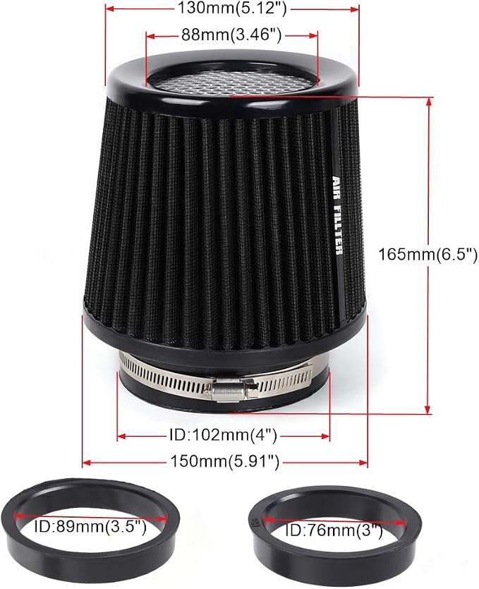 3" 3.5" 4" Inlet Car Replacement Cold Air Intake Filter 76mm 89mm 102mm 3 Sizes - Image 5