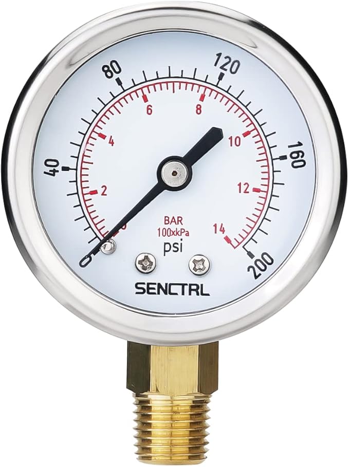 SENCTRL 200 Psi Pressure Gauge, 1/4 NPT Lower Mount, Waterproof, Stainless by senctrl