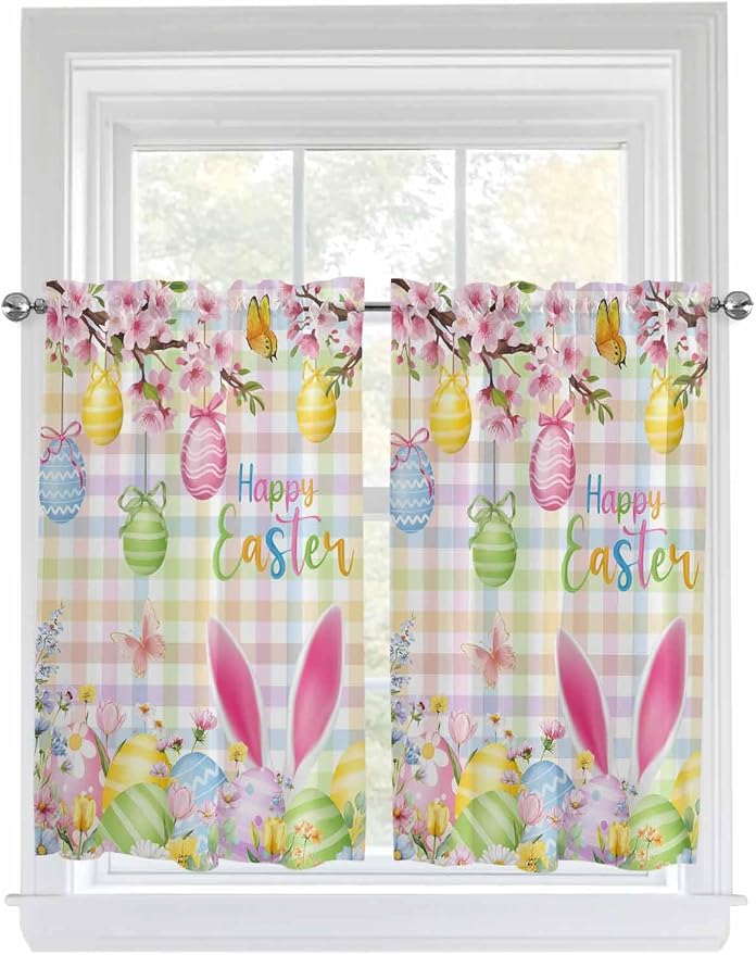 Happy Easter Kitchen Curtains 54 Inches Length, Spring Bunny Colorful Eggs by Unknown