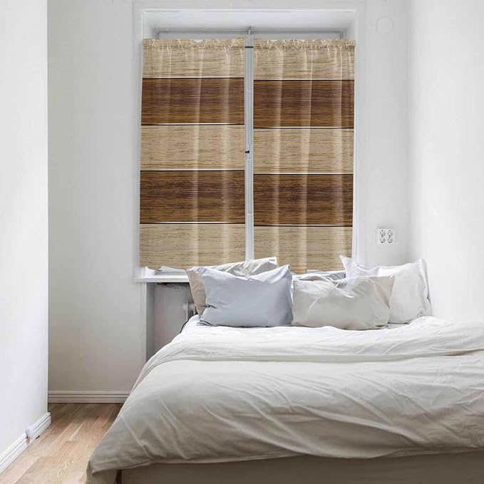 Retro Country Brown Wooden Board Window Valance Curtains, Farmhouse Gradient - Image 2