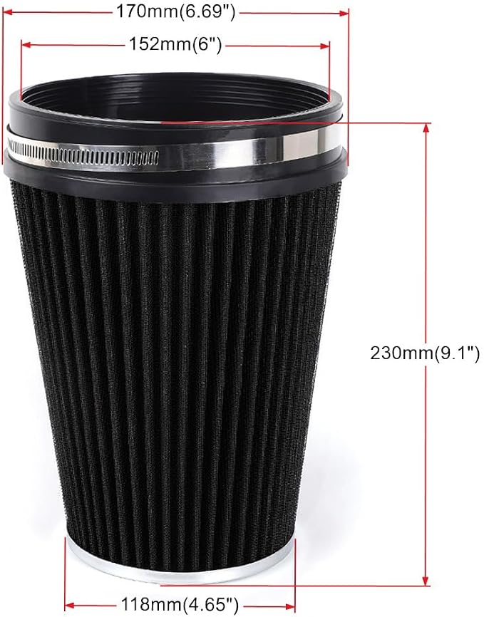 MUGE RACING 6" 152 mm High Flow Inlet Air Filter, Air Intake Cone Filter - Image 6