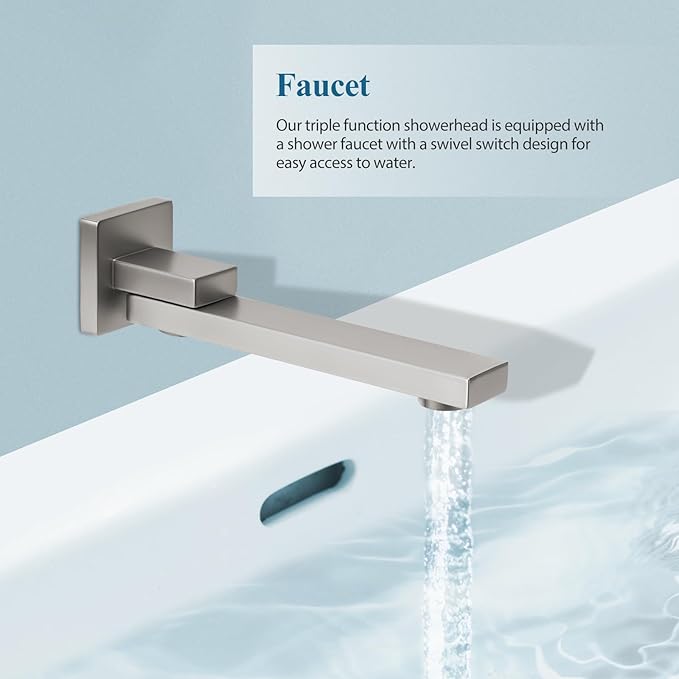 10 inch Square Shower Head and Handheld Set, Gasecoet Shower System with Tub Spout Wall Mounted Shower Faucet for Bathroom - Brushed Nickel (With Shower Valve)