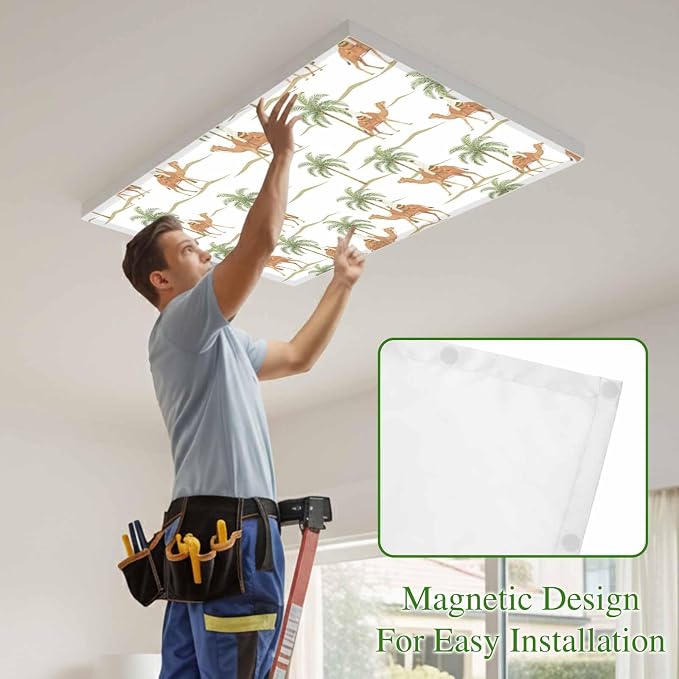 Fluorescent Light Covers for Drop Ceiling Abstract Brown Camels Palm-Trees - Image 3