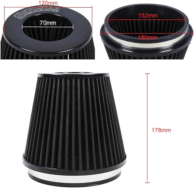 Universal 6" 152mm igh-Flow Air Filter, Reusable Cone Cold Air Intake, High - Image 3