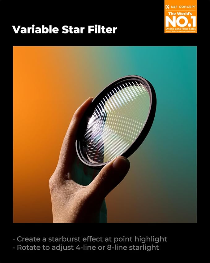 K&F CONCEPT 55mm Variable Star Filter Cross Screen Starburst Filter 4, 8 Points - Image 2