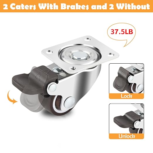 HOWDIA 1.5" Caster Wheels Low Profile Casters Set of 4 Heavy Duty, 360 Degree - Image 3