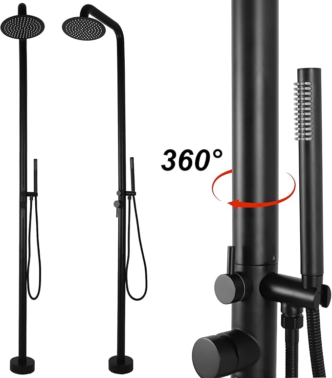 2-Function Height Adjustable Outside Showers with Showerhead Poolside Portable Power Shower with Handheld Sprayer for Backyard Garden/Pool/Beach Courtyard