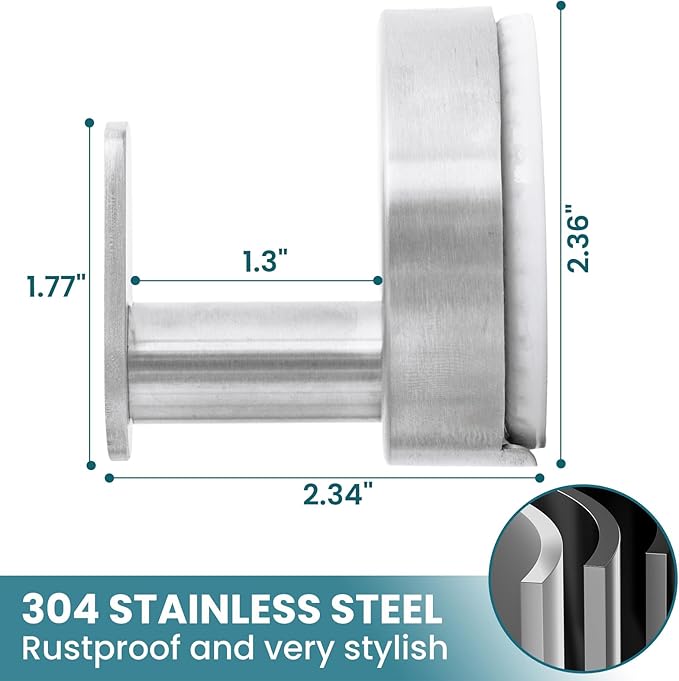 TAILI Stylish 304 Stainless Steel Bathroom Suction Hooks for Towel, Bathrobe, Loofah, No Damage Hanging Glass Shower Wall Hook, Patented Strong Suction Cup Holder, Hold Up to 11 Lbs, A-Cylinder Silver