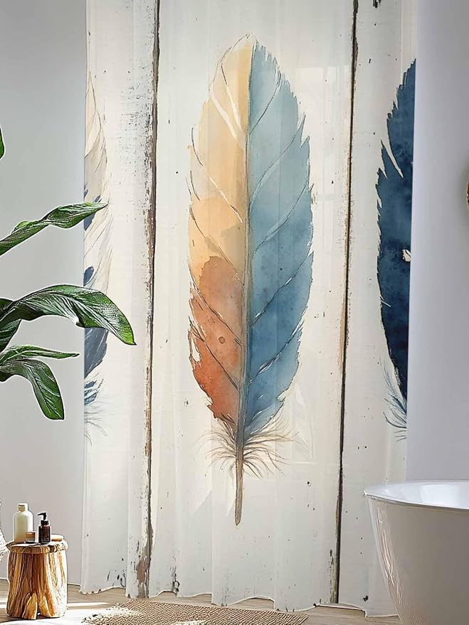 Sheer Curtains 84 Inches Long, Boho Ombre Vintage Wooden Grain Privacy Voile - Image 4