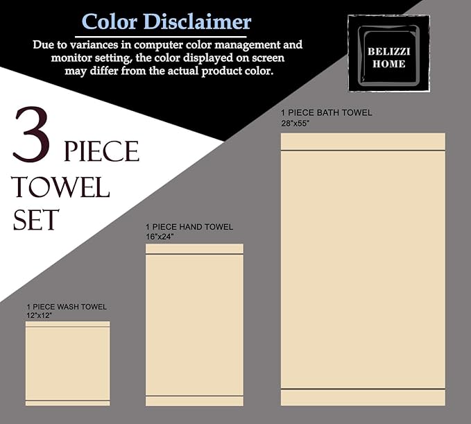 Belizzi Home Ultra Soft 3 Pack Cotton Towel Set, Contains a Bath Towel 28x55 inch, a Hand Towel 16x24 inch & a Wash Coth 12x12 inch, Ideal Everyday use, Compact & Lightweight - Olive Green
