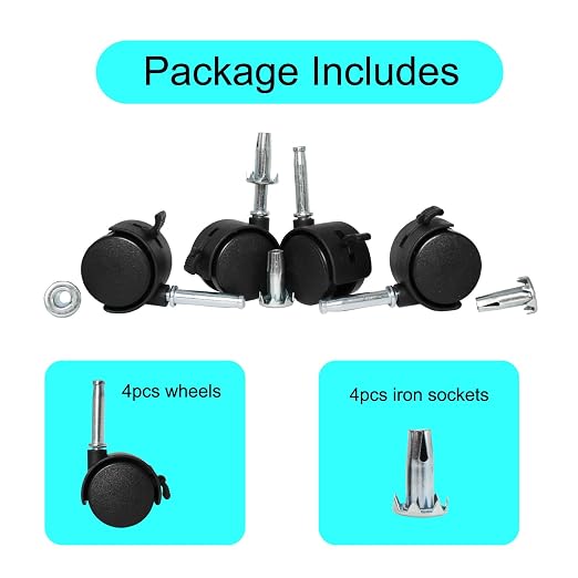 4pcs M8 Grip Neck Stem Caster Wheels 1.5 Inch Swivel Casters - Image 7