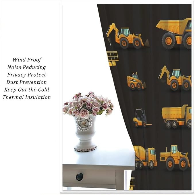 Kids Construction Window Curtains, Construction Machinery Equipment Mode of - Image 5