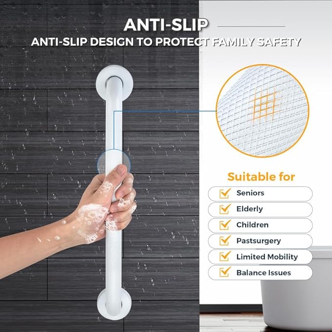 Grab Bars for Shower, 2 Pack 12-Inch Anti Slip Shower Handles for Elderly, Safety Shower Grab Bar, Stainless Steel Handicap Grab Bars for Bathroom (White 1" Diameter)