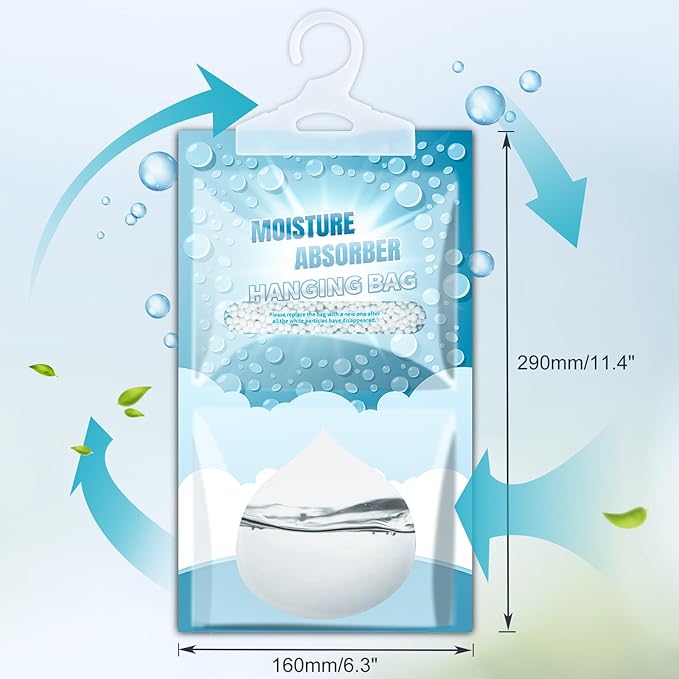 Moisture Absorbers Packets - Hanging Moisture Absorbers Dehumidifier Bags for Closet Bathroom Kitchen, Fragrance Free Humidity Absorber Packs, Removes Moisture & Odors, 5 Pack