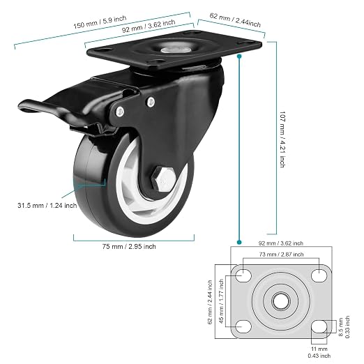 Caster Wheels - 3 Inch Casters Set of 8 Heavy Duty, BOSGEOT Locking Industrial - Image 3