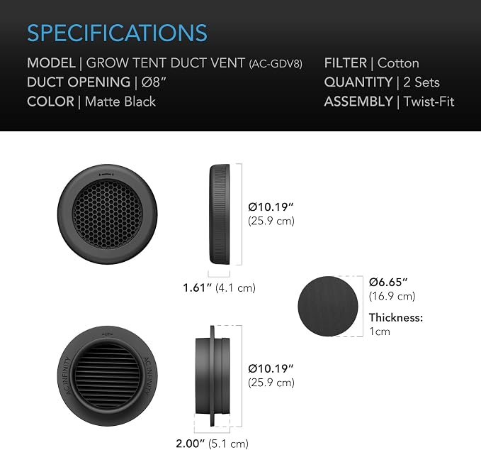 AC Infinity Grow Tent Duct Vent, 2 Pack – Light-Blocking Twist-On Air Vents - Image 7