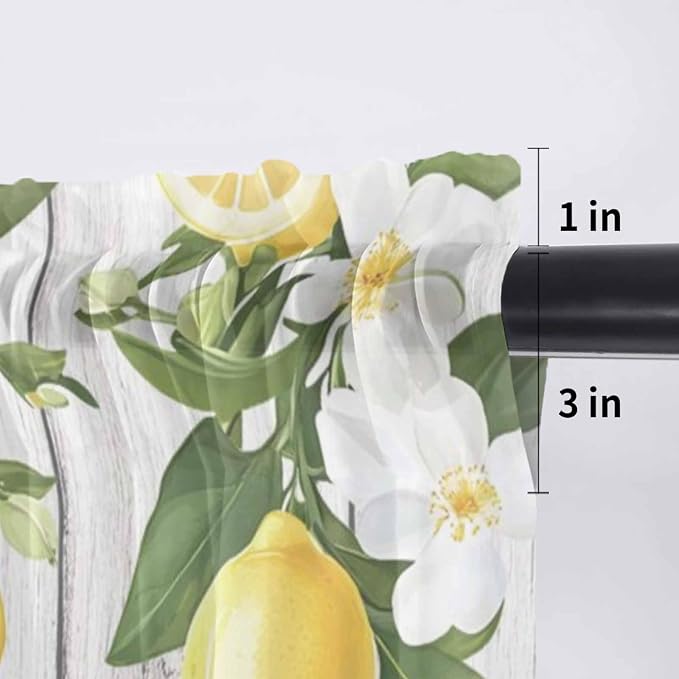 Spring Summer Lemon Sheer Valance Curtains, Leaf Flower White Wood Grain Light - Image 7