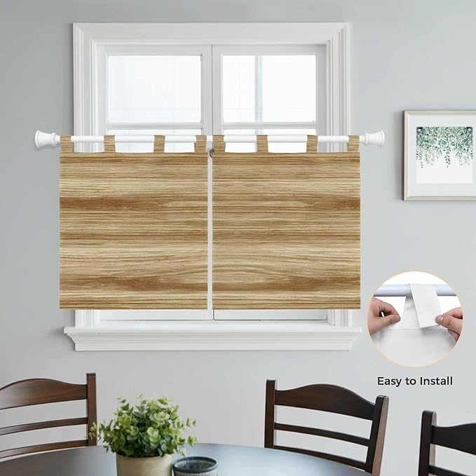 Light Brown Wood Grain Kitchen Curtains 24 Inch Length, Small Window Curtains - Image 4