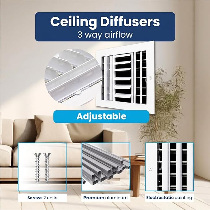 8x8 Aluminum 3-Way Air Vent Cover Wall or Ceiling HVAC Register Multi-Shutter - Image 4