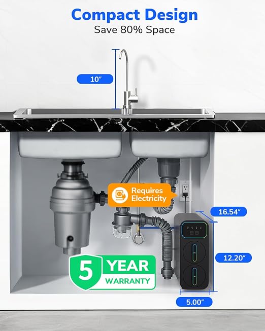 Ecoviva E6 Compact-Thin 5" Width Reverse Osmosis Water Filter Under-Sink 600GPD - Image 6