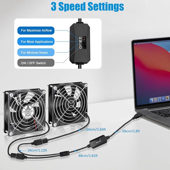GDSTIME 5V USB 90mm Fan with Speed Control, 92mm x 92mm x 25mm Brushless DC PC - Image 3