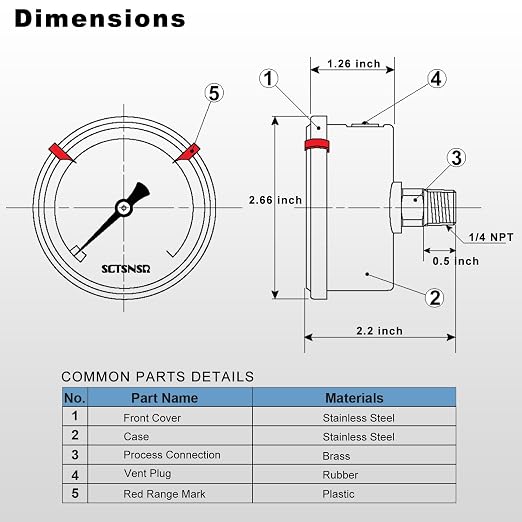 0 to 60 Psi Pressure Gauge, Glycerin Liquid Filled, 2.5 inch Dial, 1/4" NPT - Image 6