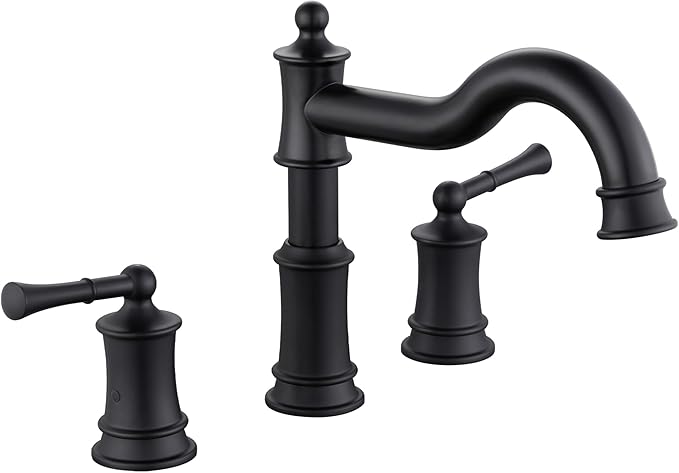 Roman Tub Faucet Classic Widespread Deck Mount Bathtub Faucet 3 Holes Brass High Flow Tub Filler, Rough in Valve Included, Matte Black