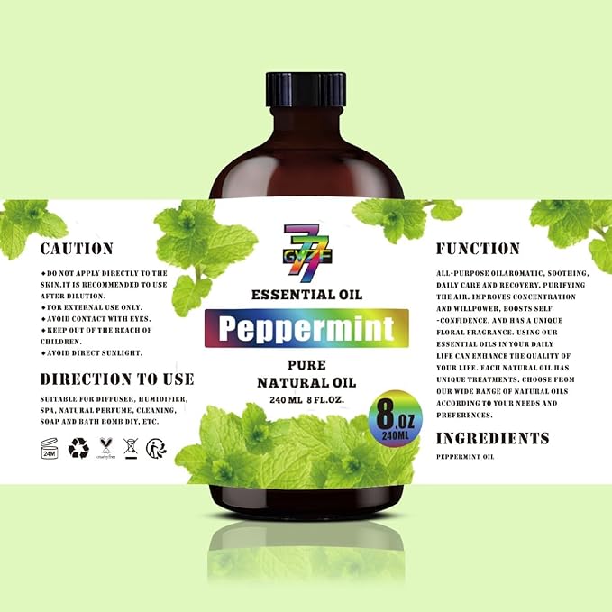 Peppermint Essential Oil (8 oz / 240 ml) – Peppermint Oils for diffusers, humidifiers, Home Baths, Cleaning Products, Yoga, DIY Soaps and DIY Scented Candles
