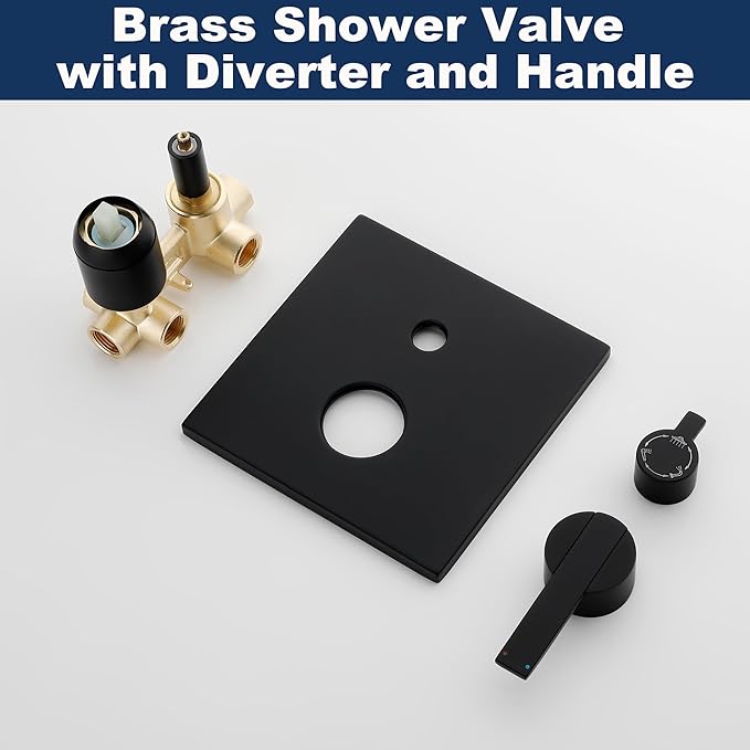Shower System with Tub Spout, All Metal Black Bathtub Shower Faucet Set with High Pressure 10 Inch Rain Shower Head and Handheld Shower Head Set, Matte Black (Valve Include）