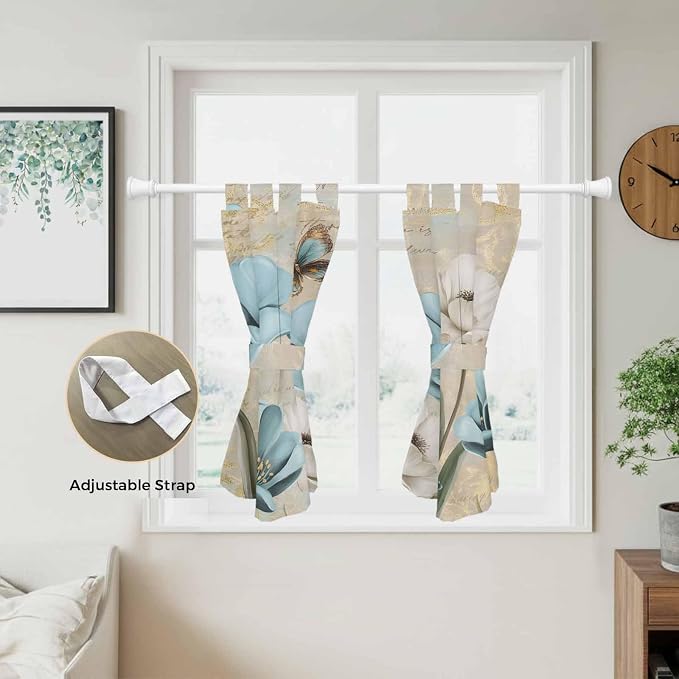 Spring Flowers Kitchen Curtains 45 Inch Length, Short Cafe Window Curtains Tab - Image 5