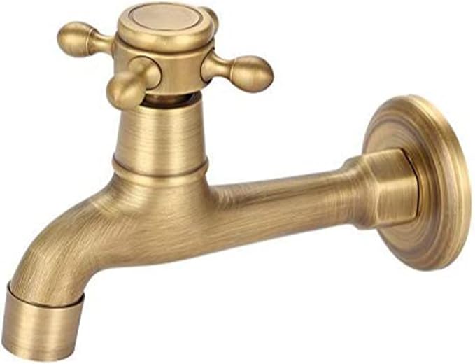 European Style Vintage Wall Mounted Faucet, Solid Brass, G1/2", Single Cold Water Tap for Kitchen Sink, Mop Pool, Antique Brass Finish