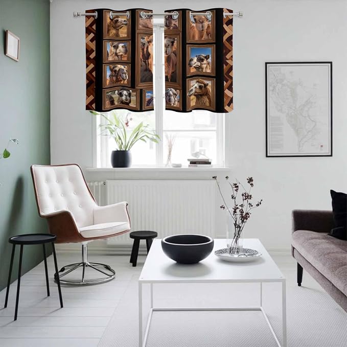 2 Panel Kitchen Cafe Curtains, Desert Camels Sunlight Filtering Nature Air - Image 4