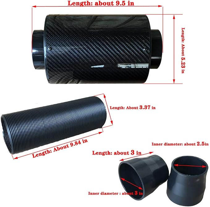 Universal Induction Pipe Hose Kit Intake Air Filter, Universal Car 3" Carbon - Image 3