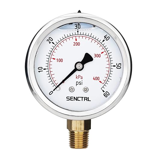 SENCTRL 60 Psi Glycerin Liquid Filled Low Pressure Gauge, 2.5" Dial Size by senctrl