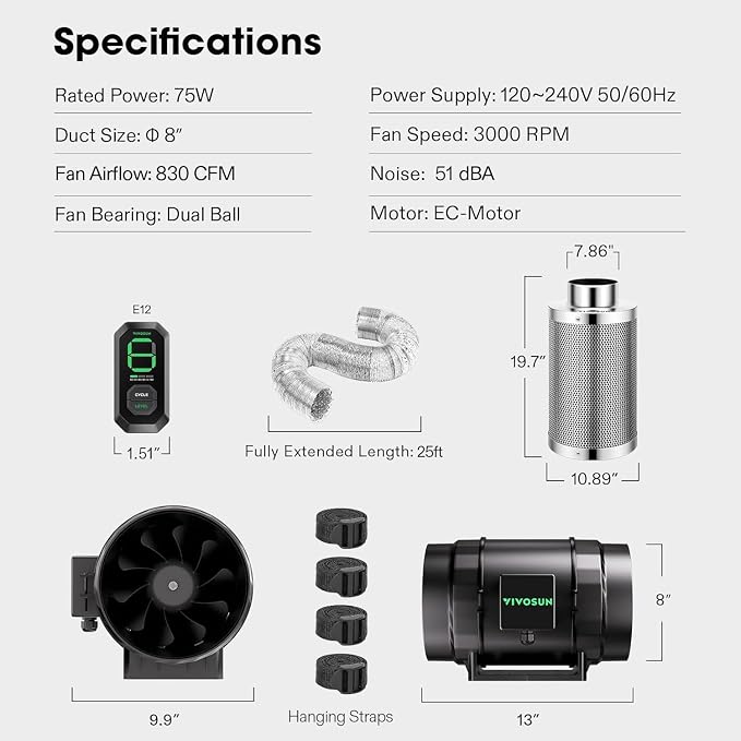 VIVOSUN Smart Air Filtration S8 Kit 8", AeroZesh S8 Inline Duct Fan - Image 8
