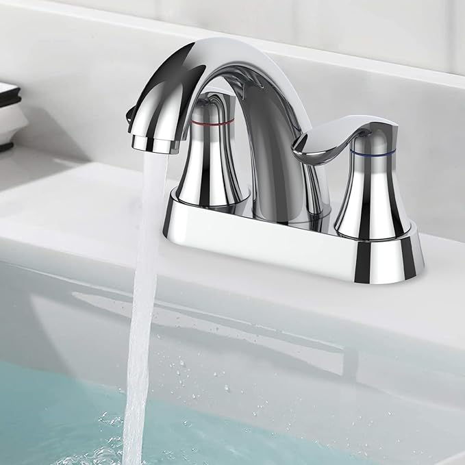 Bathroom Faucet, 4 Inch Bathroom Faucets for Sink 3 Hole, Centerset Bathroom Sink Faucet with Pop Up Drain and cUPC Lead-Free Hose(Chrome)