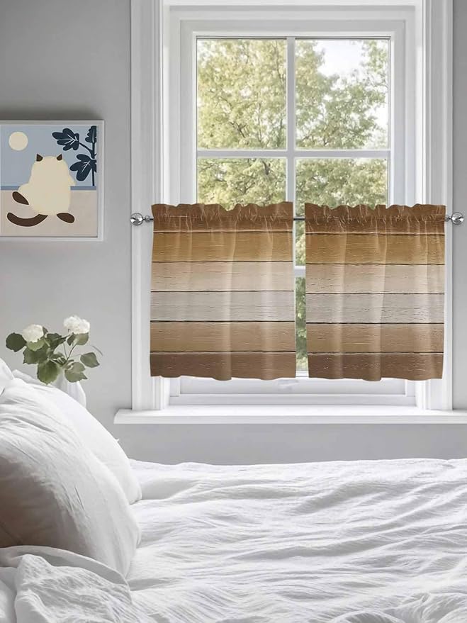 Vintage Brown Gradient Wood Grain Window Valance Curtains, Farmhouse Wood Barn - Image 4