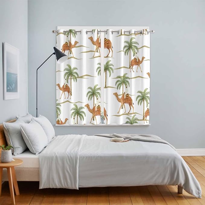 2 Panel Kitchen Cafe Curtains, Desert Camels Sunlight Filtering Nature Air - Image 4