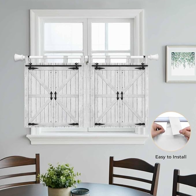 Farmhouse Wood Grain Kitchen Curtains 24 Inch Length, Small Window Curtains Tab - Image 4