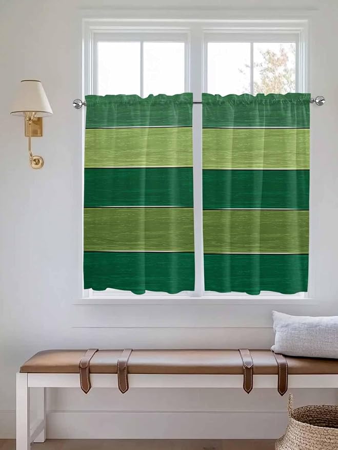 Farm Retro Green Wood Grain Window Valance Curtains, Rustic Wooden Plank - Image 3