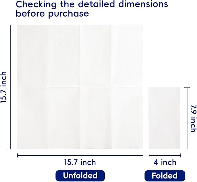 JOLLY CHEF 200 Pack Disposable Paper Napkins, Soft Bathroom Napkins for Guests, 2-Ply White Paper Hand Towels for Halloween, Wedding, Thanksgiving