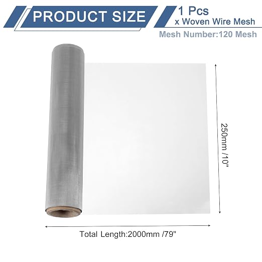 uxcell 120 Mesh 79" x 10" Woven Wire Mesh, 316 Stainless Steel Air Vent Filter - Image 2