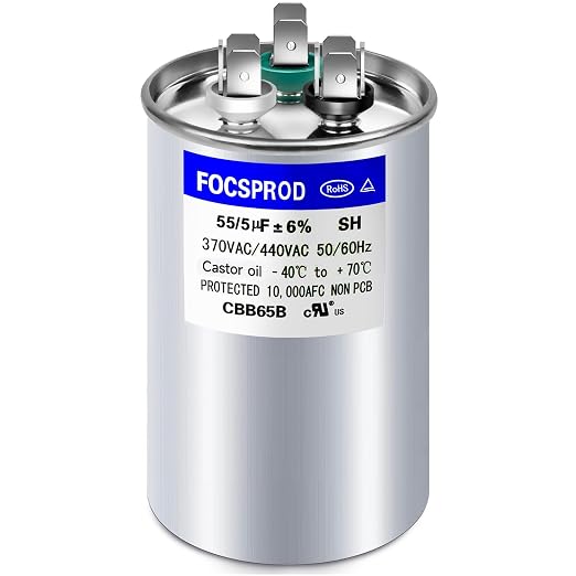 FOCSPROD 55+5 uF 55/5 MFD ±6% 370V/440V CBB65B AC Capacitor, Dual Run Round by FOCSPROD