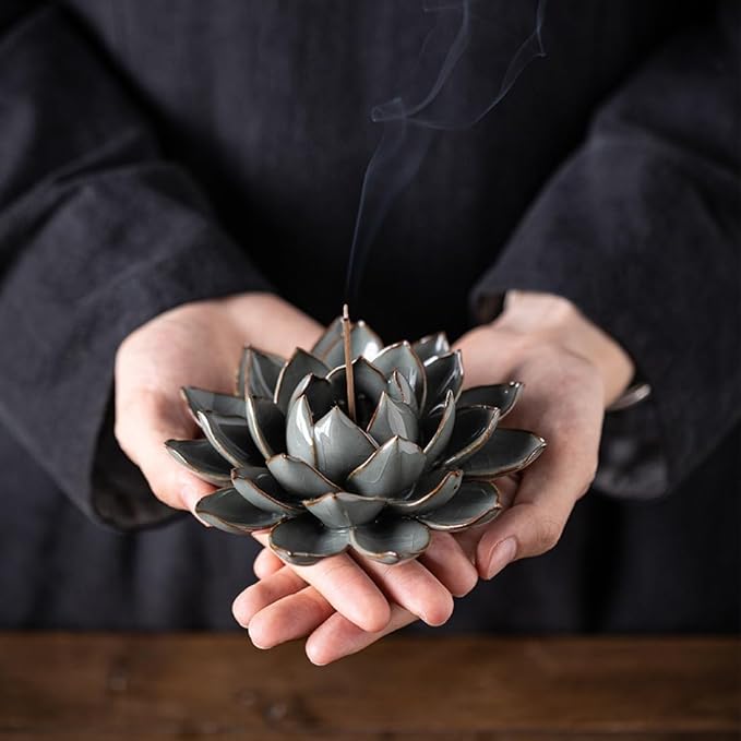Ceramic Lotus Flower Thread Incense Burner Holder Handmade Zen Aromatherapy - Image 5