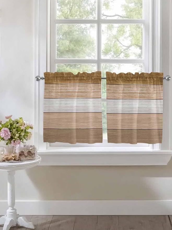 Retro Farm Wood Board Window Valance Curtains, 2 Panel - Image 4